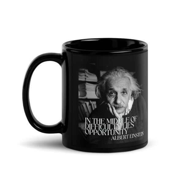 Albert Einstein Black Mug- In the Middle of Difficulty Lies Opportunity