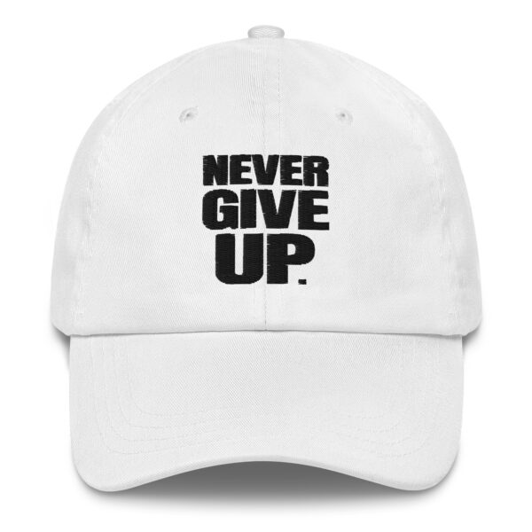 NEVER GIVE UP.  White Chino Cotton Hat